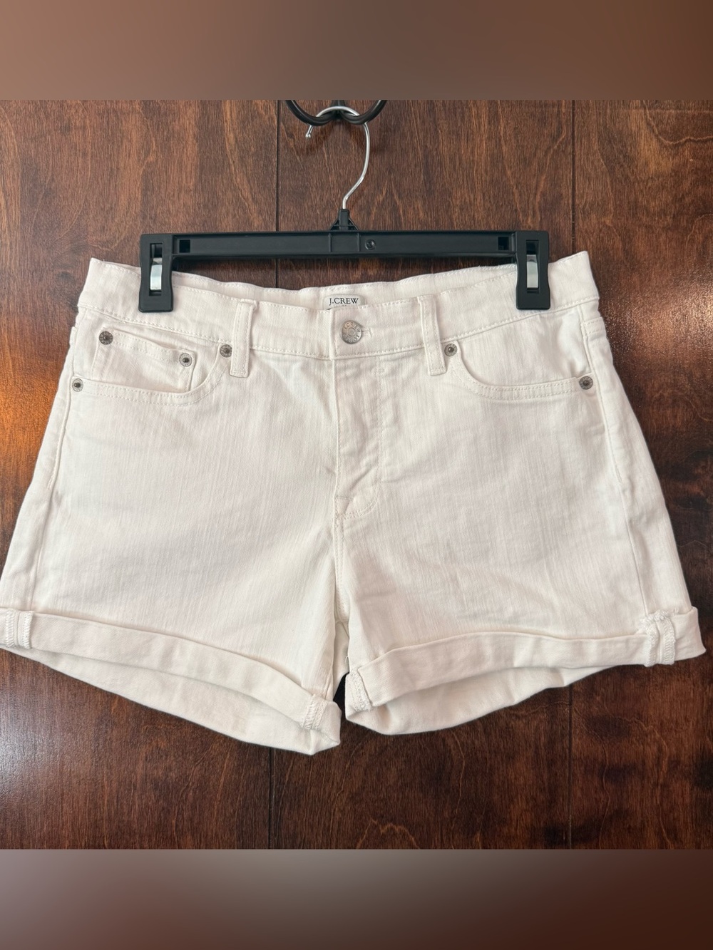 J.Crew Factory Women’s 27 White Denim Cuffed Stretch Shorts Preppy